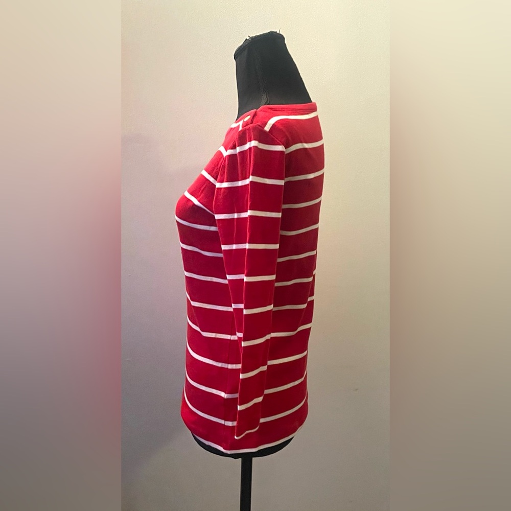 Lands' End- Red and White Striped Long‎ Sleeve Top Size XS - Picture 2 of 7